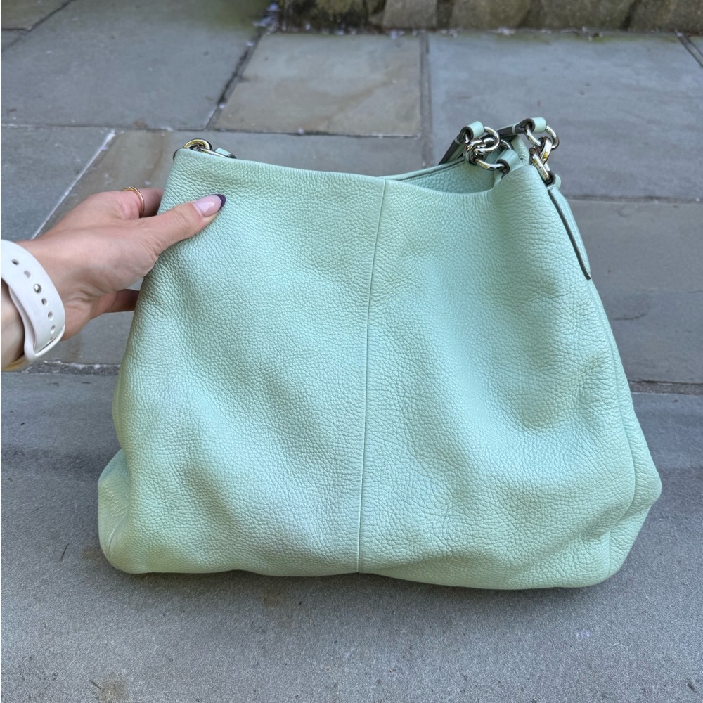 Mint Green Pebble Leather Coach Shoulder Bag